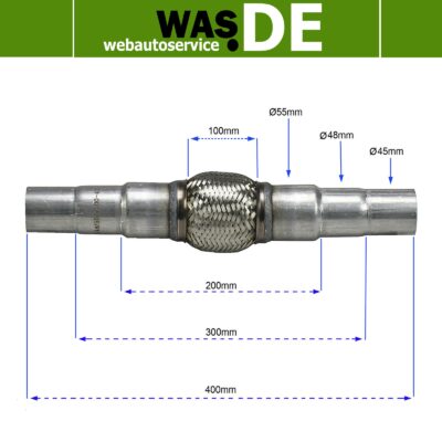 Universal Flexrohr 400mm Gitter 100mm 52/55, 58/60, 62/65 mm Reparaturrohre